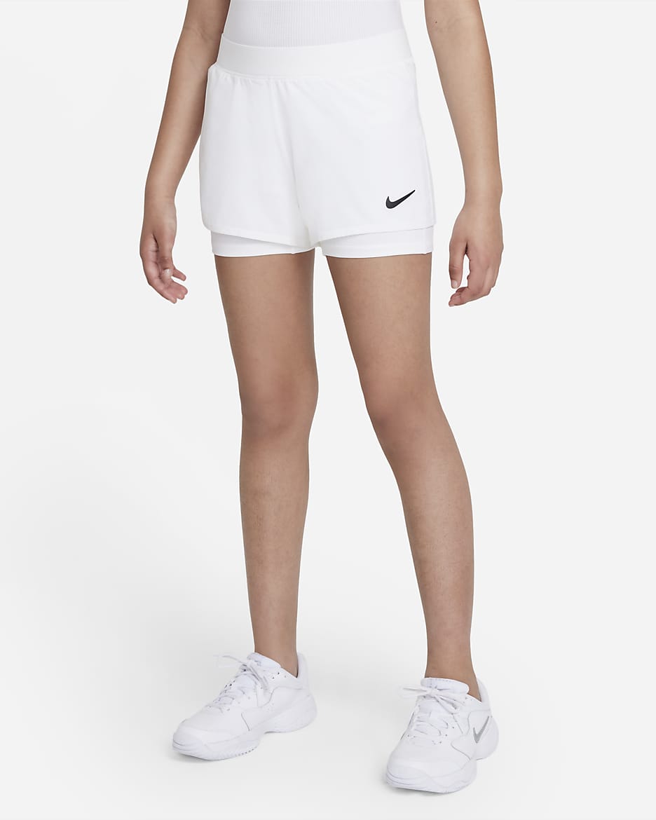 NikeCourt Dri-FIT Victory Big Kids' (Girls') Tennis Shorts - White/Black