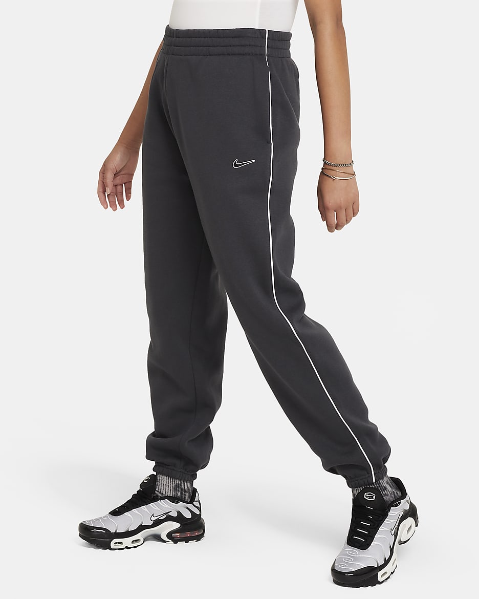 Pantalon oversize en tissu Fleece Nike Sportswear pour ado (fille) - Anthracite/Blanc