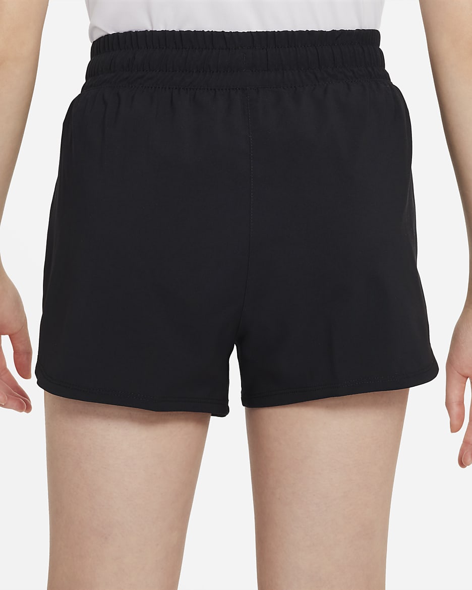 Nike One Dri-FIT Web-Trainingsshorts mit hohem Bund für ältere Kinder (Mädchen) - Schwarz/Weiß