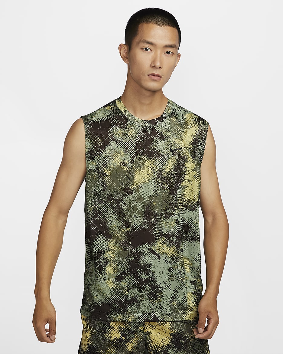 Nike Men's Dri-FIT Sleeveless Fitness T-Shirt - Oil Green