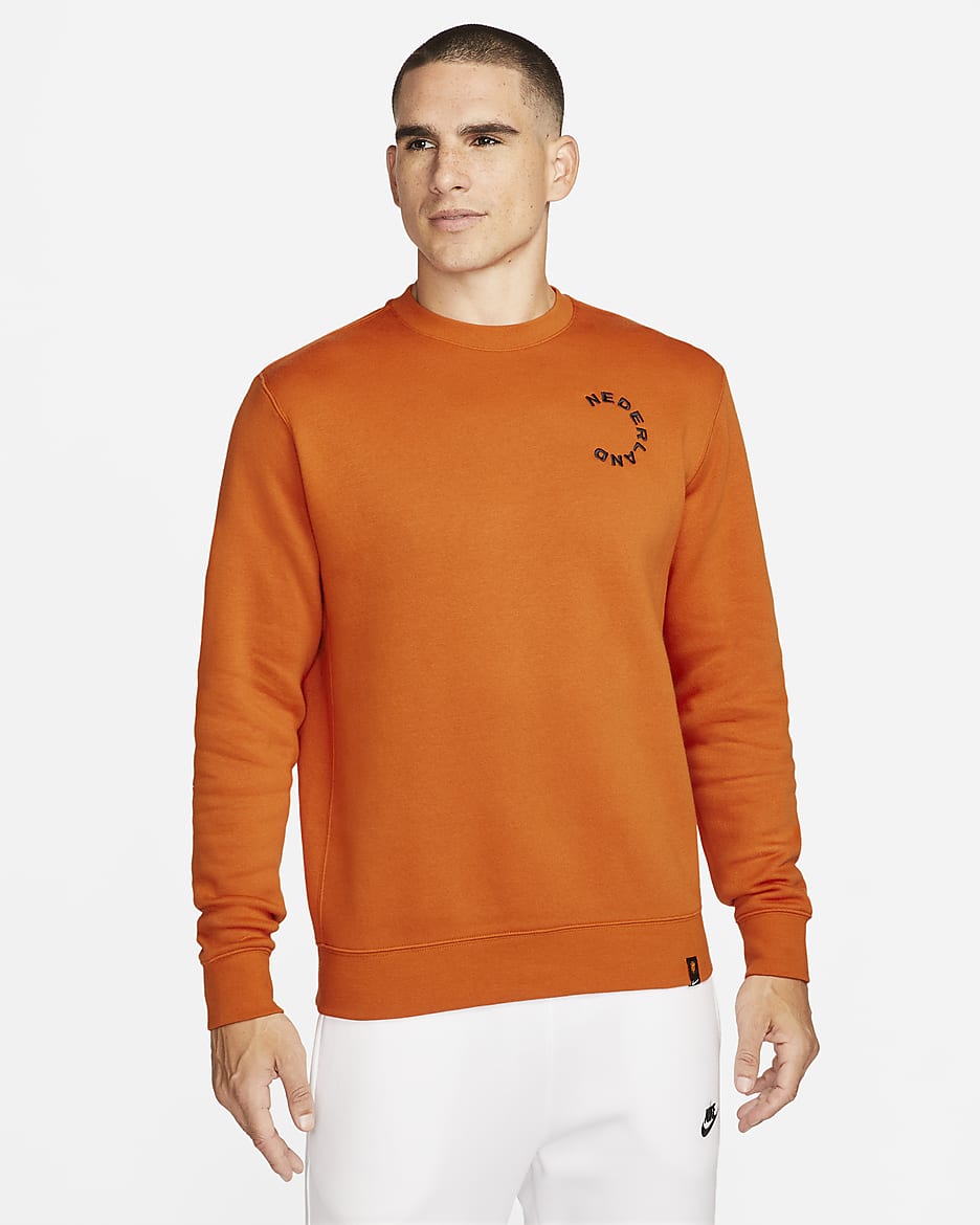 Netherlands Club Fleece Men's Crew-Neck Sweatshirt - Campfire Orange/Black