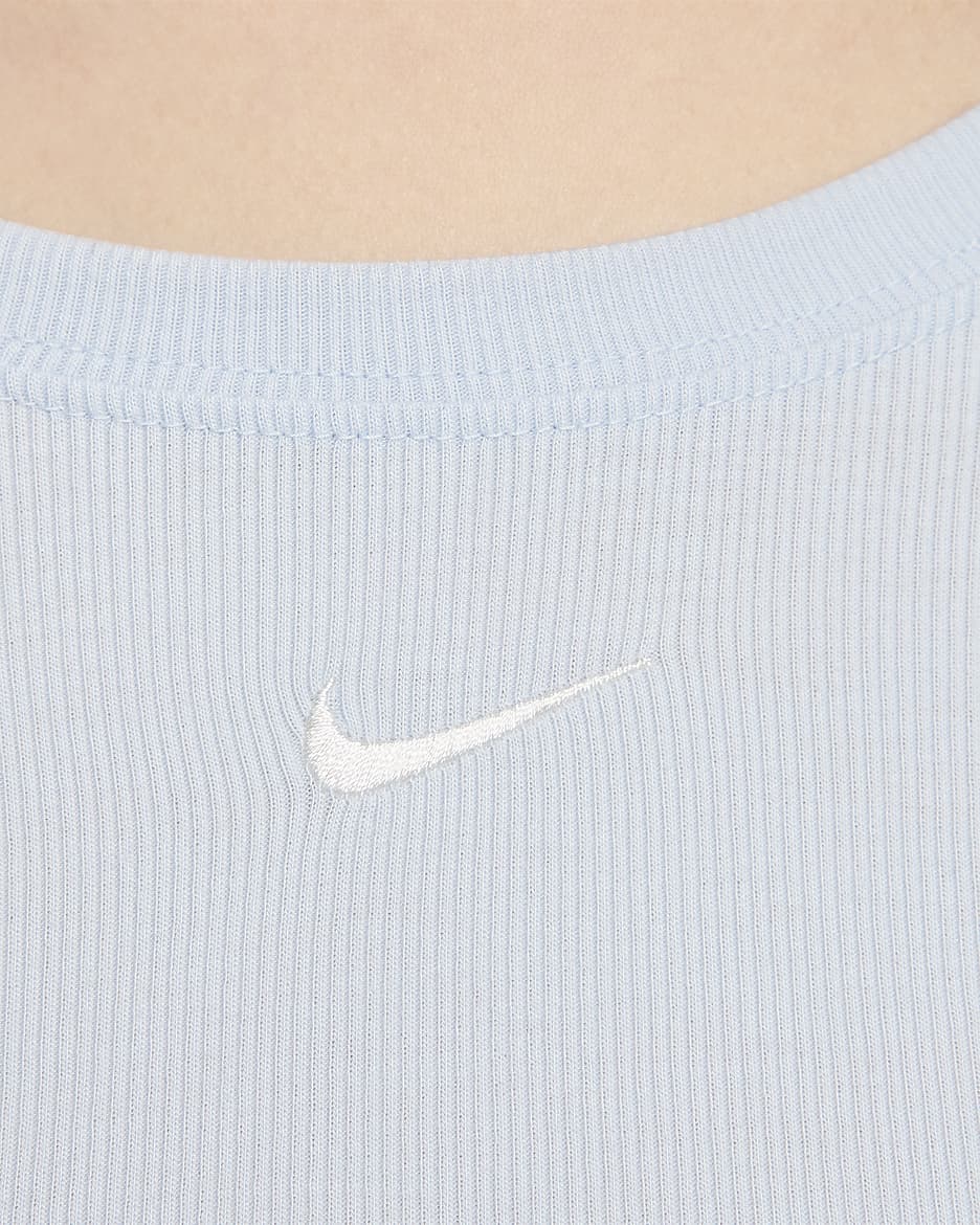 Nike Sportswear Chill Knit Women's Tight Scoop-Back Long-Sleeve Mini-Rib Top - Light Armoury Blue/Sail