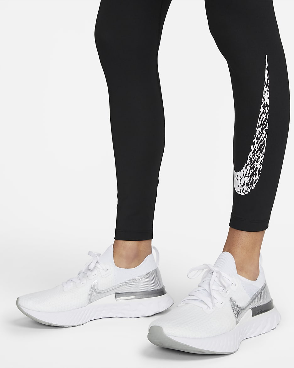 Legging de running 7/8 taille mi-haute Nike Swoosh Run pour femme - Noir/Blanc