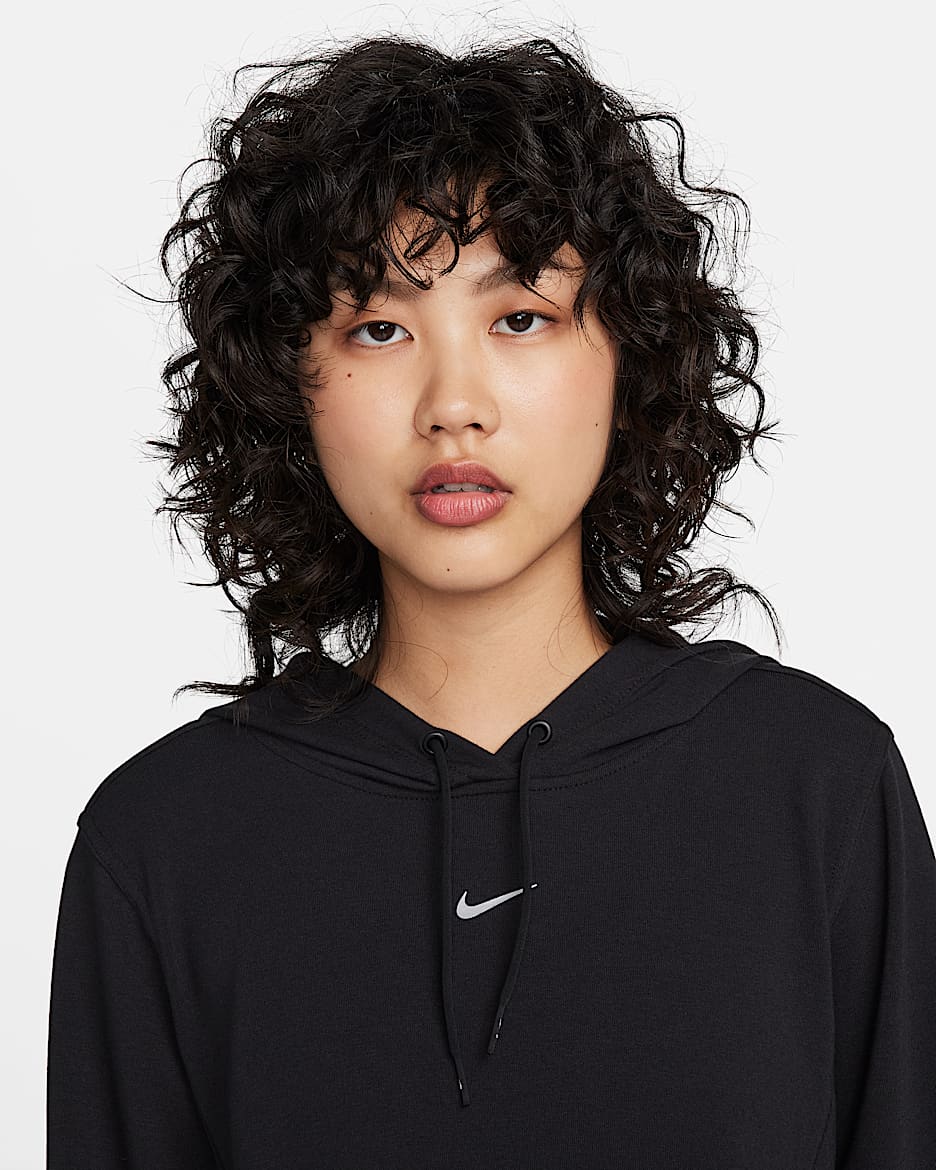 Nike Dri-FIT One Women's French Terry Graphic Hoodie - Black/Metallic Silver