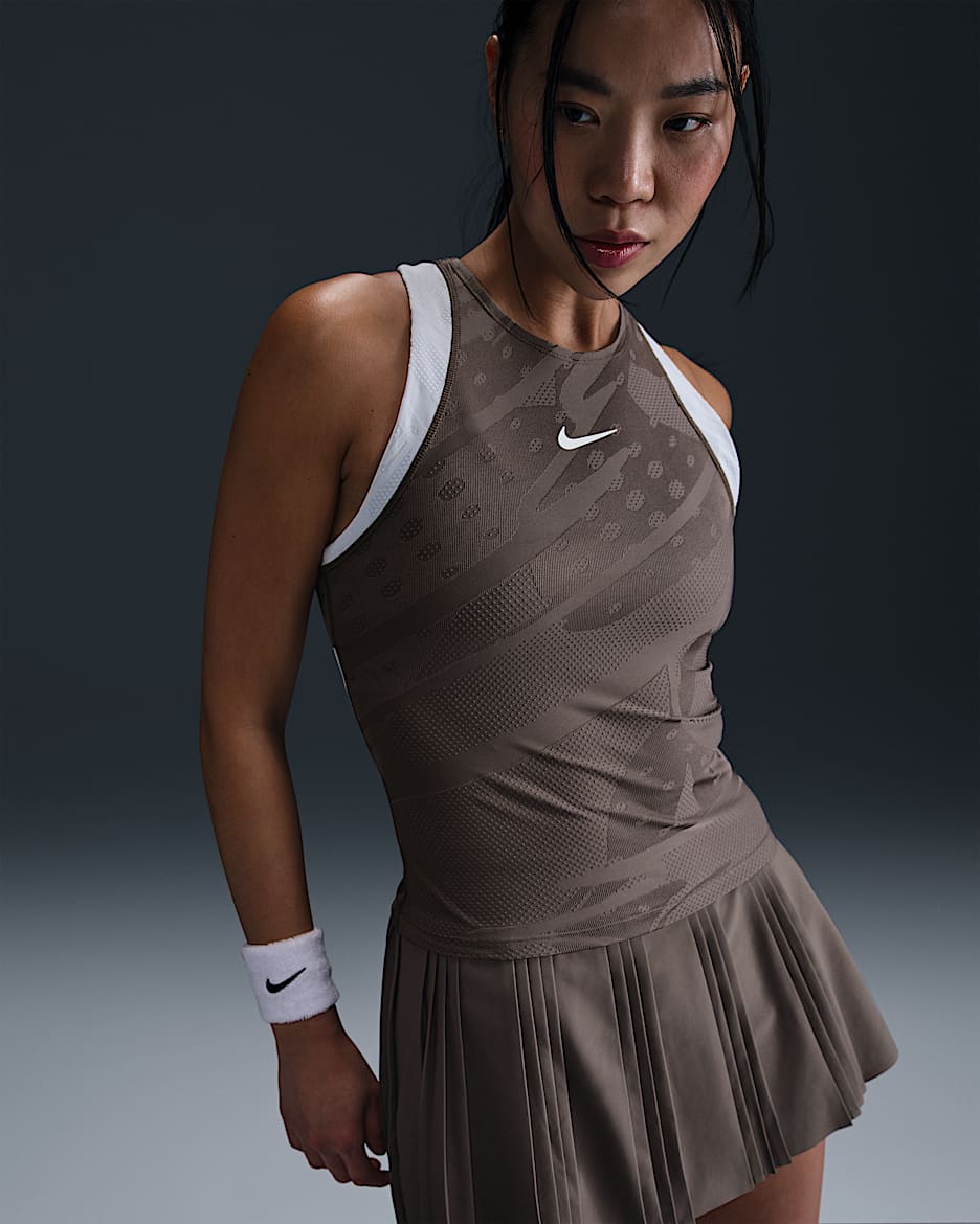 NikeCourt Slam Women's Dri-FIT Tennis Tank Top - Cave Stone/Football Grey/High Voltage/White