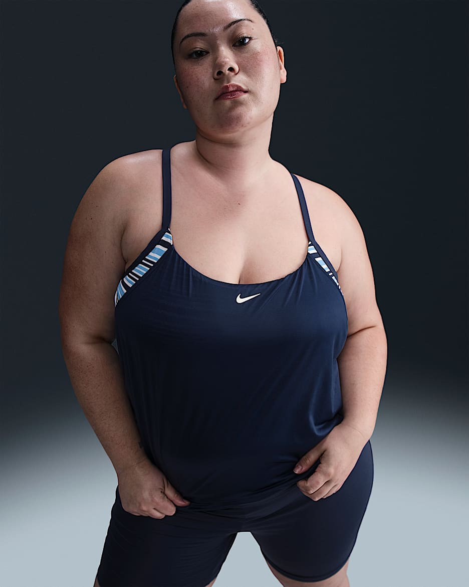 Tankini en capas para mujer (talla grande) Nike Swim - Azul marino medianoche