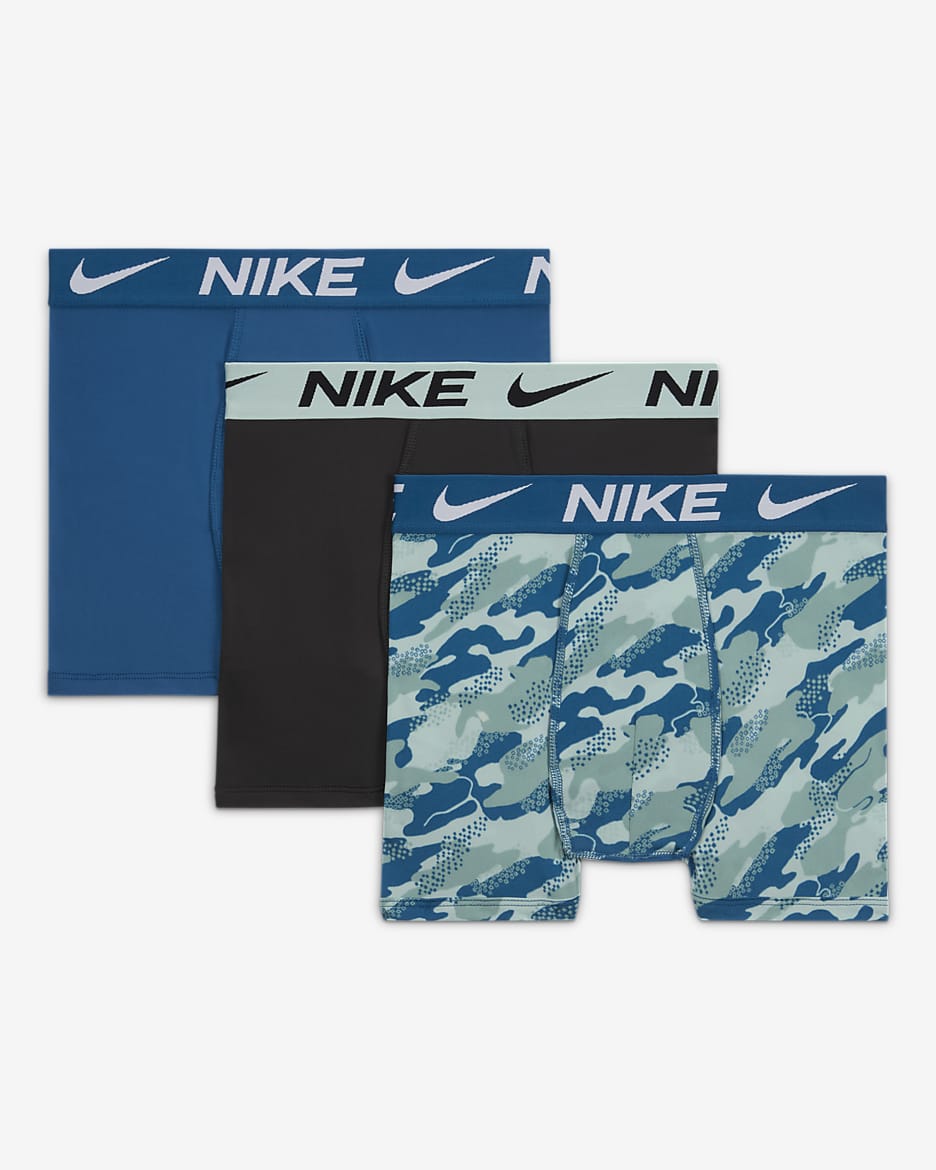Nike Dri-FIT Essentials Big Kids' Printed Boxer Briefs (3-Pack) - Industrial Blue