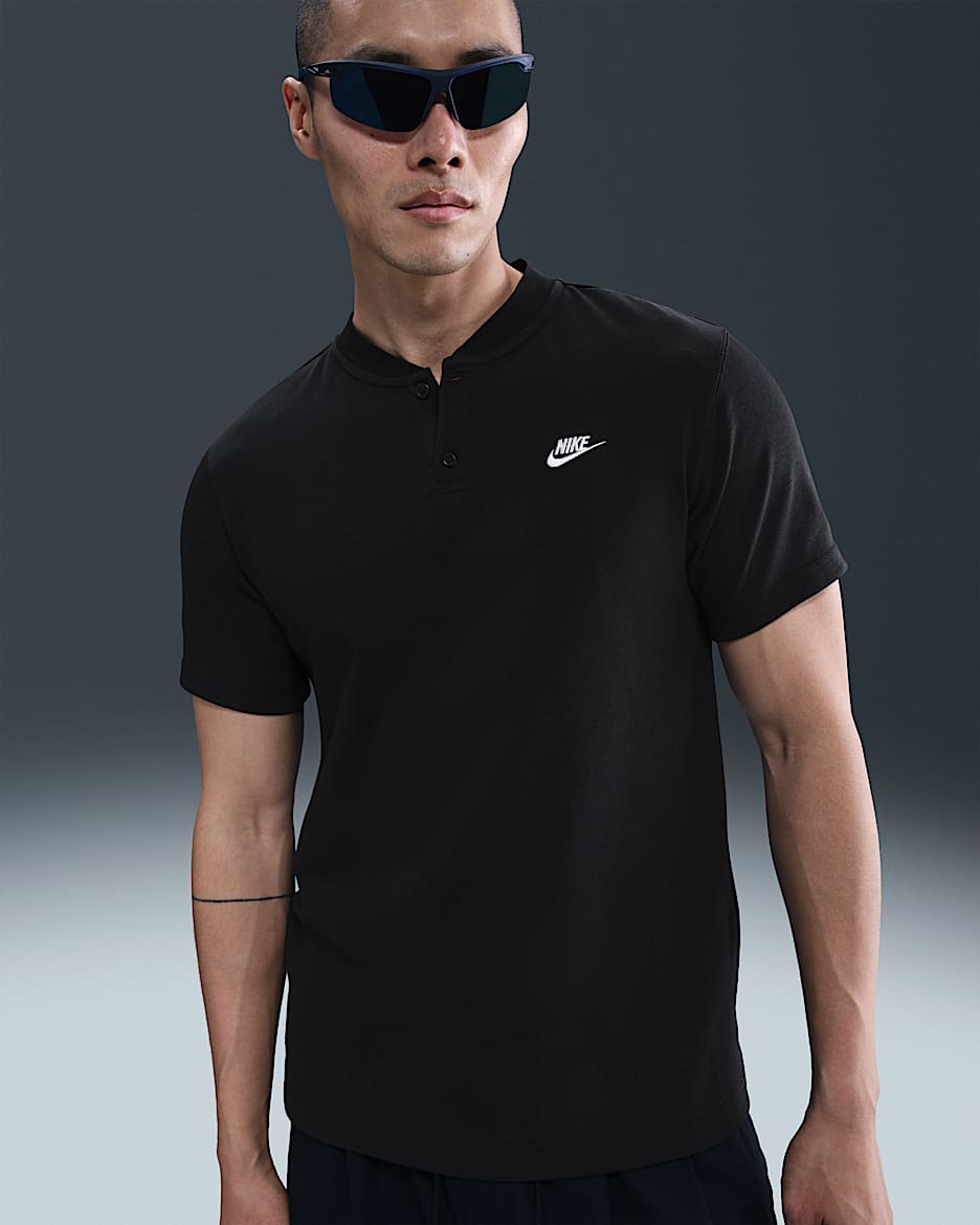 Nike Club Men's Short-Sleeve Henley - Black/Black/White