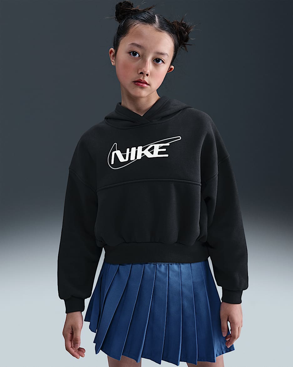Nike Sportswear Club Fleece Girls' Oversized Hoodie - Black/White
