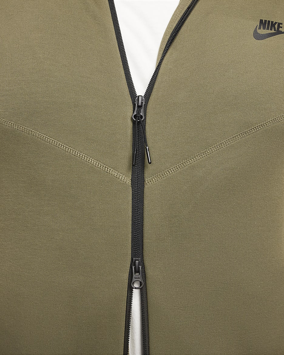 Pánská mikina s kapucí a dlouhým zipem Nike Sportswear Tech Fleece Windrunner - Medium Olive/Černá