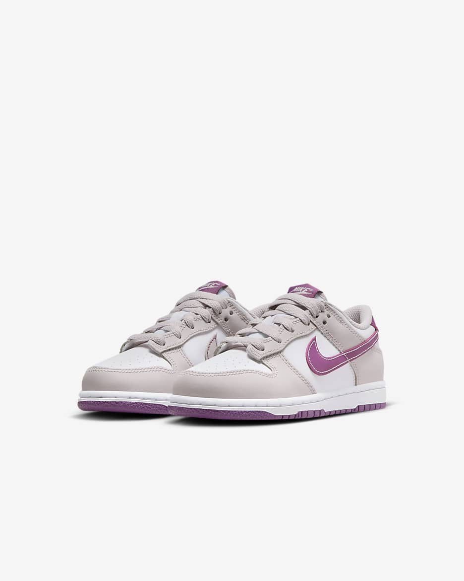 Tenis para niños de preescolar Nike Dunk Low - Blanco/Violeta platino/Violeta viotech