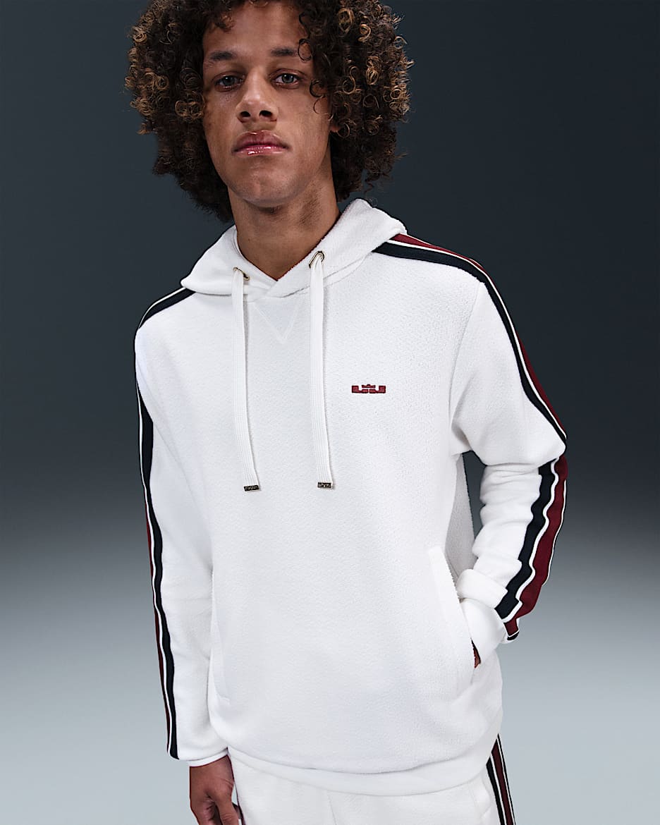 LeBron Standard Issue Men's Therma-FIT Pullover Basketball Hoodie - Sail/Dark Team Red