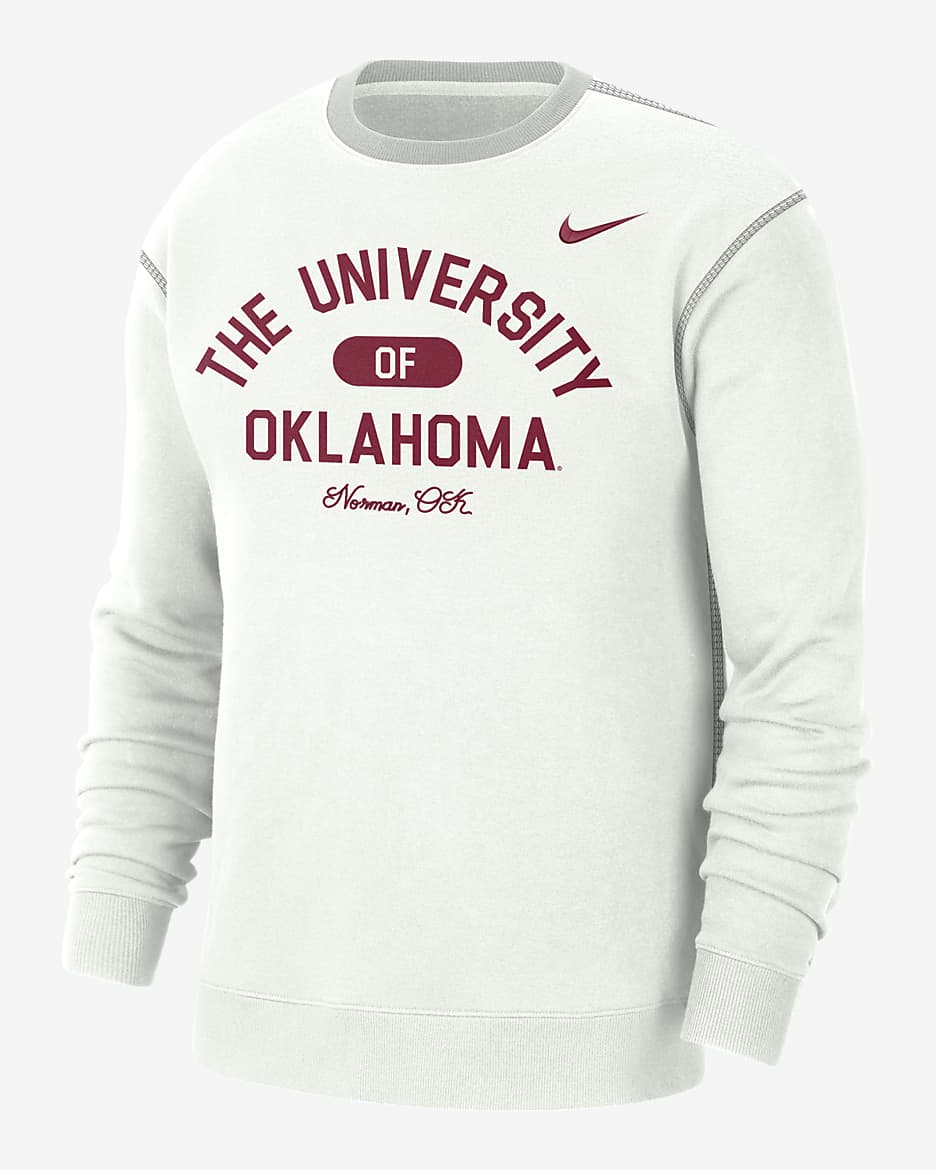 Oklahoma Men's Nike College Crew-Neck Top - Summit White/Grey Fog/Team Crimson