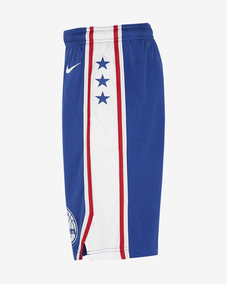 Shorts Nike Dri-FIT de la NBA Swingman para niños talla grande Philadelphia 76ers Icon Edition - Azul enérgico