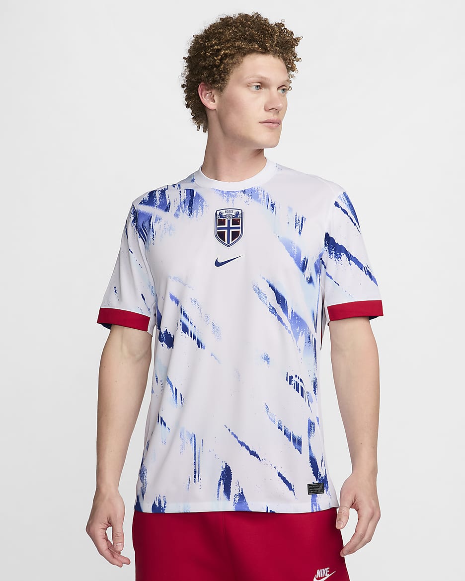 Norge 2024 Stadium Nike Dri-FIT Replica fotballdrakt til herre (herrelaget, bortedrakt) - Hvit/University Red/Old Royal