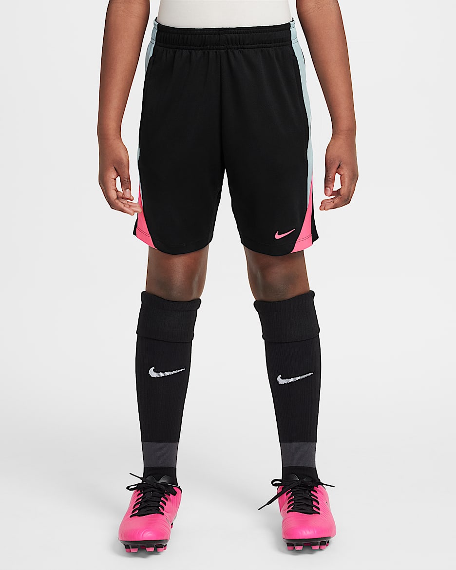 Spodenki piłkarskie dla dużych dzieci Nike Dri-FIT Strike - Czerń/Ocean Cube/Hyper Pink/Hyper Pink