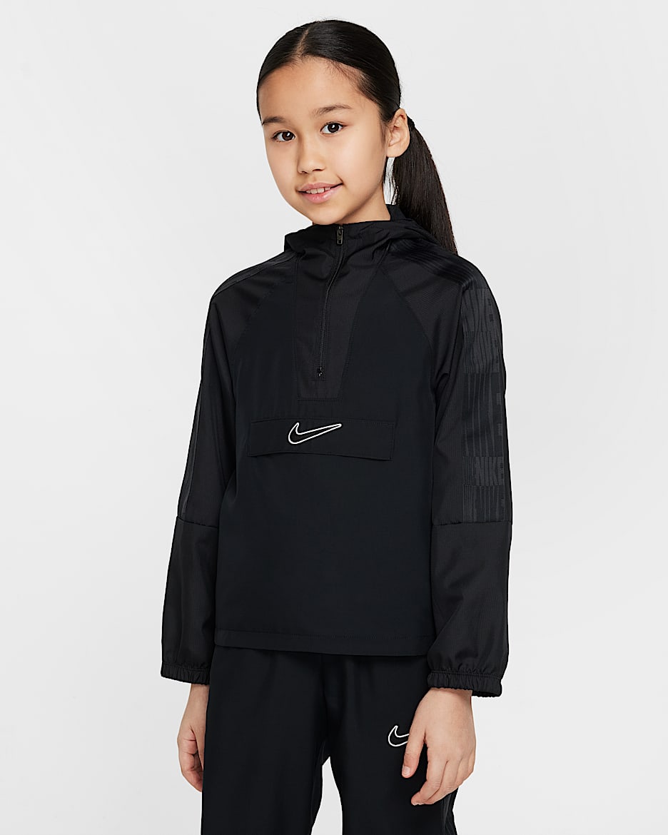 Chamarra deportiva de fútbol con gorro de medio cierre para niños talla grande Nike Academy - Negro/Negro