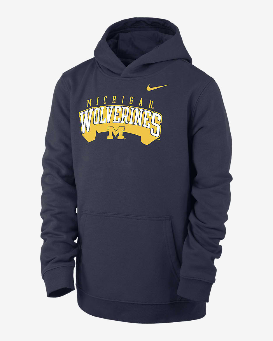 Michigan Club Fleece Big Kids' (Boys') Nike College Pullover Hoodie - Navy