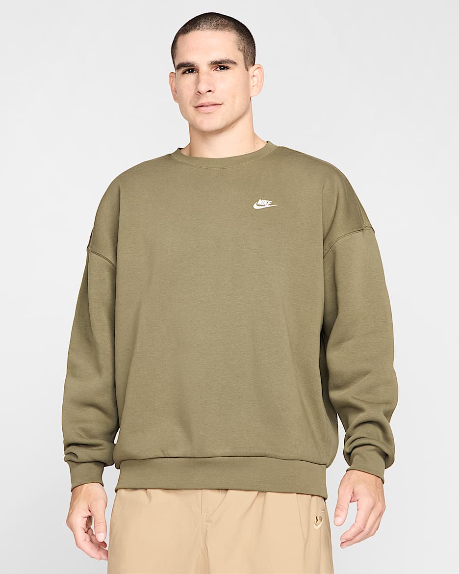 Sweat oversize à col ras-du-cou en Fleece Nike Sportswear Club pour homme - Medium Olive