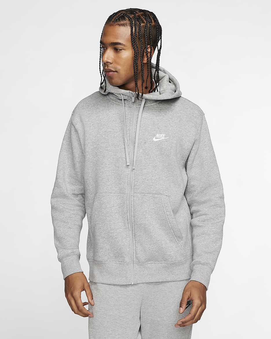 Nike Sportswear Club Fleece Men's Full-Zip Hoodie - Dark Grey Heather/Matte Silver/White