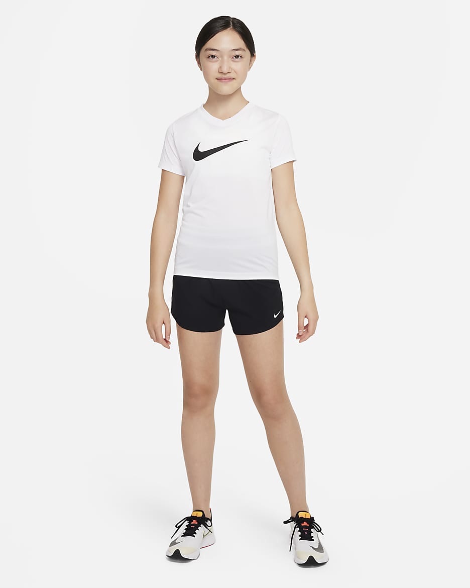 Nike One Dri-FIT Web-Trainingsshorts mit hohem Bund für ältere Kinder (Mädchen) - Schwarz/Weiß