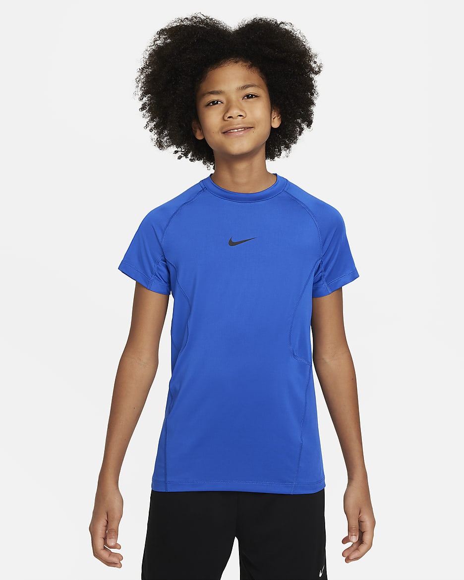 Playera de manga corta Dri-FIT para niño talla grande Nike Pro - Royal juego/Negro