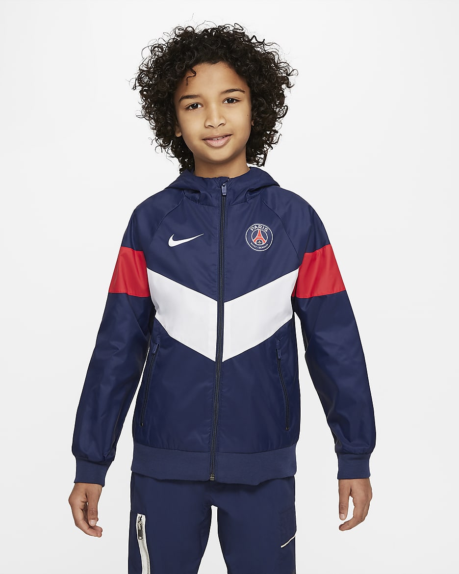 Paris Saint-Germain Big Kids' Hooded Jacket - Midnight Navy/White/University Red/White