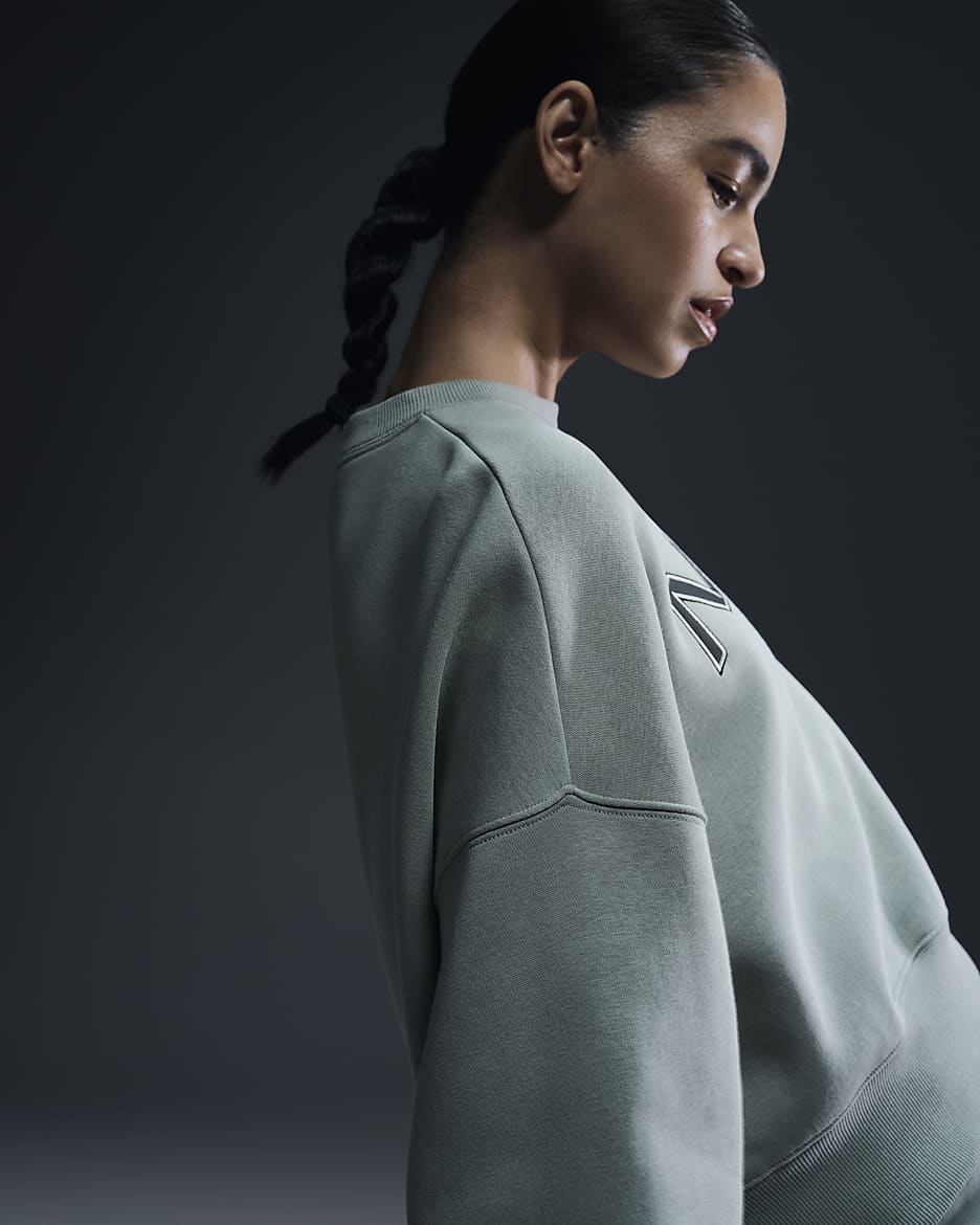 Nike Sportswear Phoenix Fleece Women's Over-Oversized Crew-Neck Logo Sweatshirt - Jade Horizon/Light Orewood Brown/Sequoia