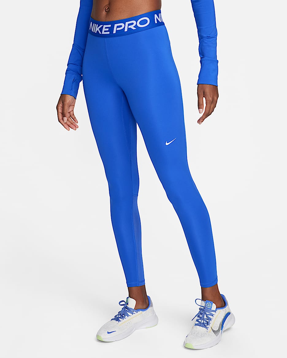 Nike Pro leggings med nettingpaneler og mellomhøyt liv til dame - Hyper Royal/Hvit
