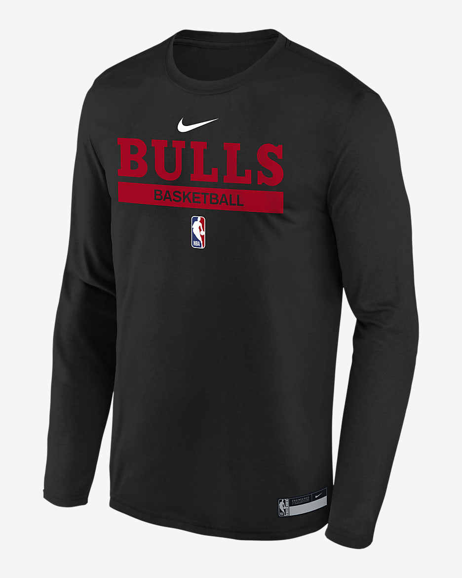Chicago Bulls Nike Dri-FIT NBA-s hosszú ujjú edzőpóló nagyobb gyerekeknek - Fekete