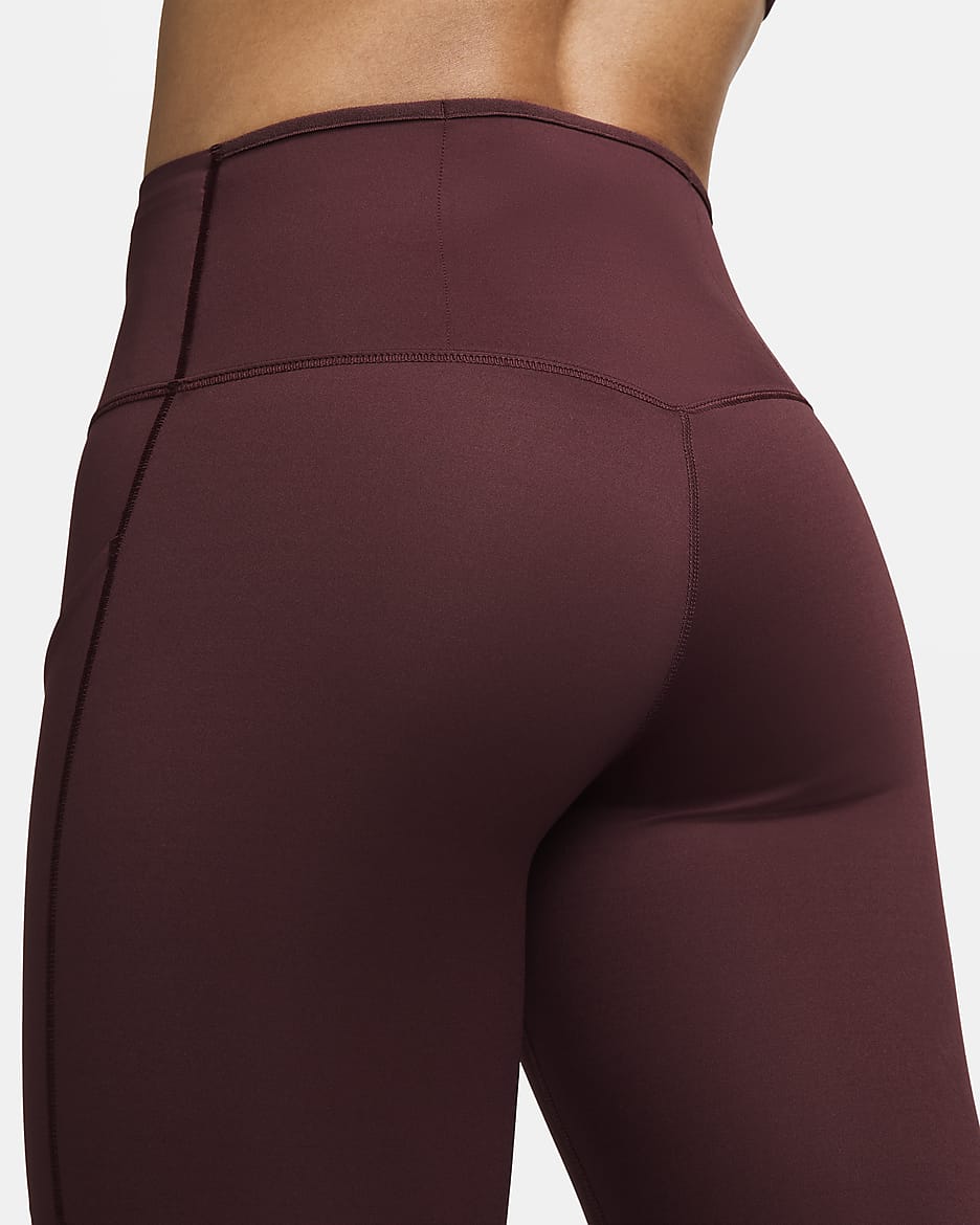 Hellånga leggings med fast stöd, medelhög midja och fickor Nike Go för kvinnor - Burgundy Crush/Svart