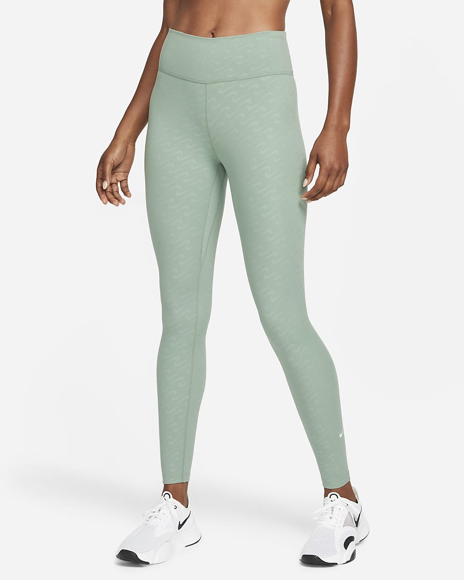 Leggings estampados de 7/8 de tiro medio para mujer Nike One Icon Clash - Humo jade/Vela