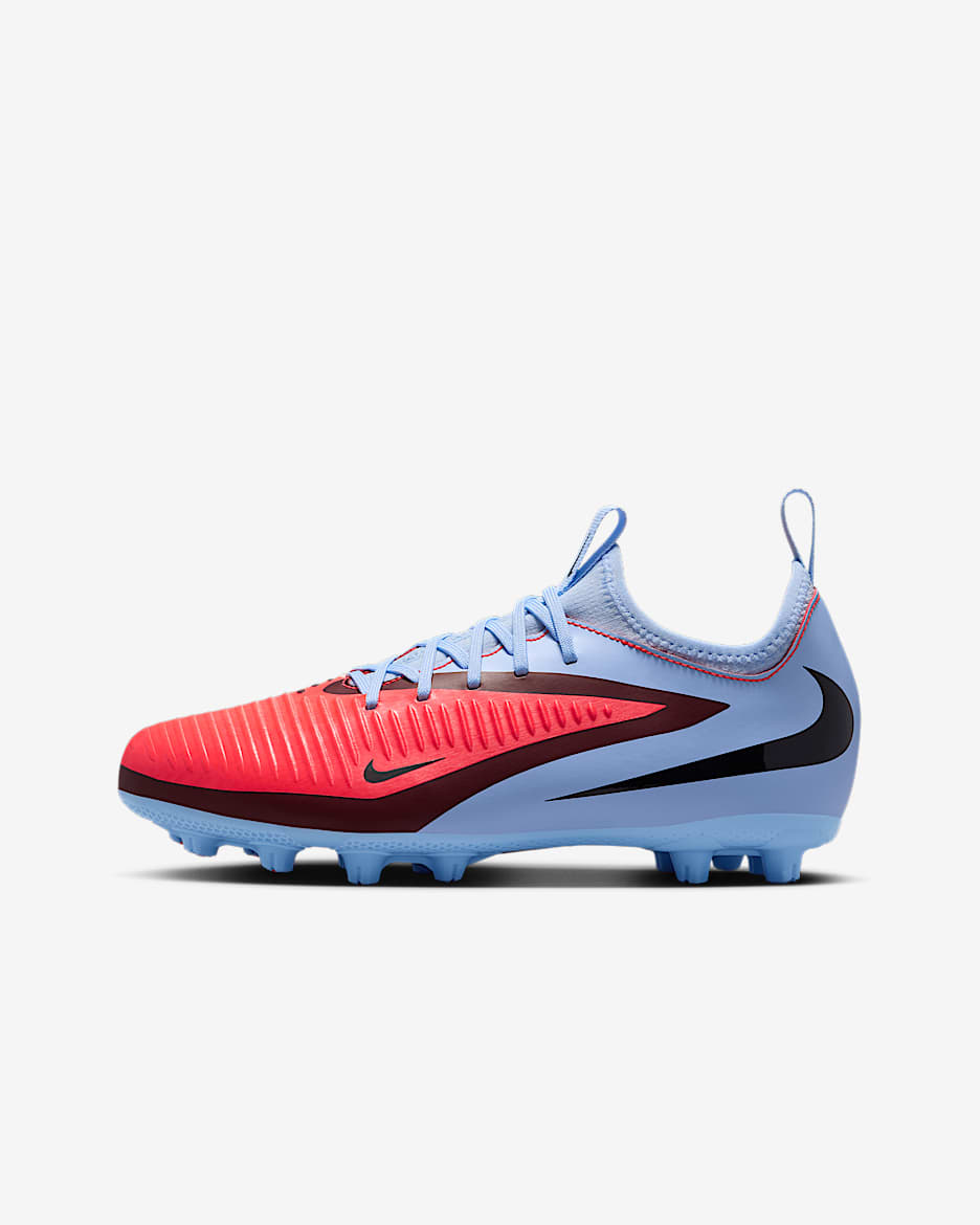 Nike Jr. Phantom 6 Low Academy Big Kids' Hard-Ground Soccer Cleats - Royal Tint/Black/Bright Crimson
