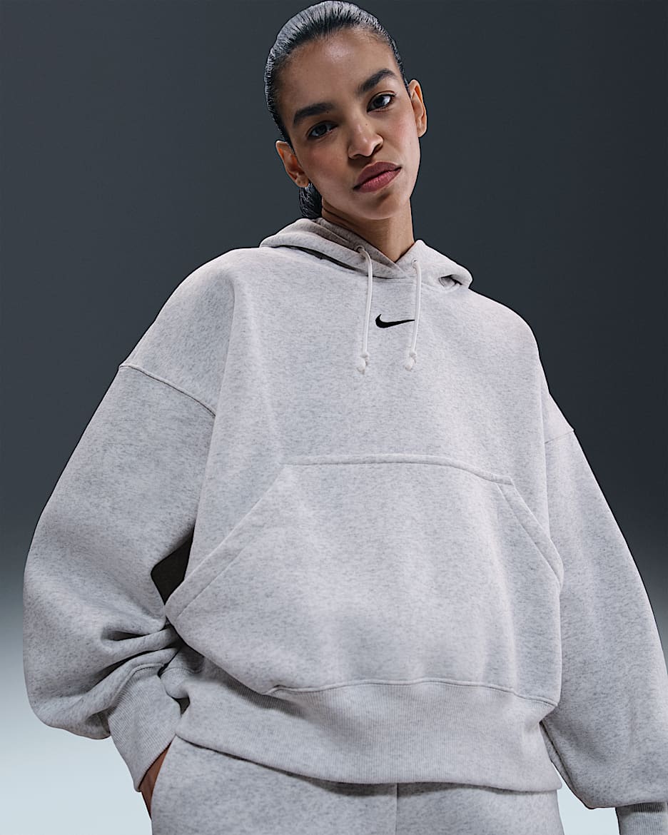 Nike Sportswear Phoenix Fleece Women's Over-Oversized Pullover Hoodie - Birch Heather/Black