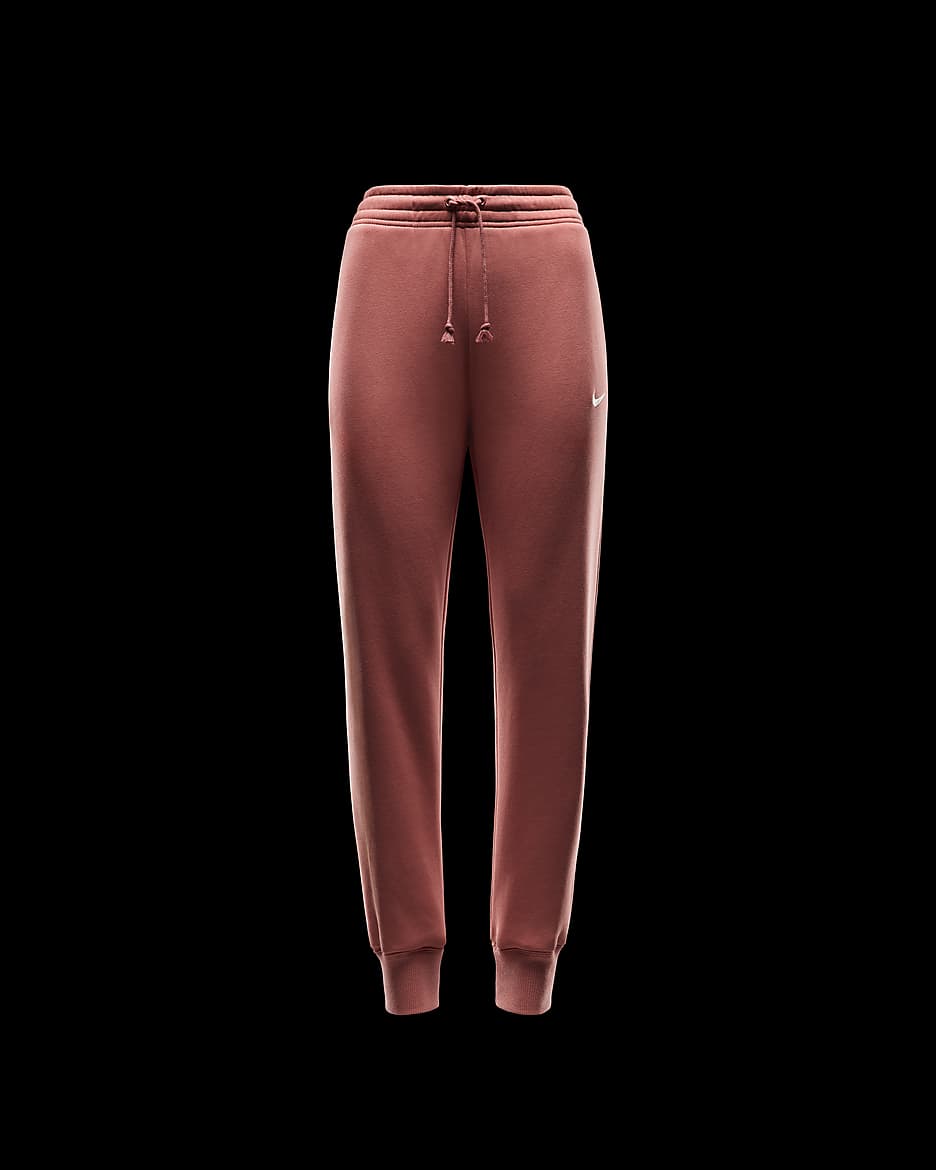 Pants de entrenamiento de tiro medio para mujer Nike Sportswear Phoenix Fleece - Rosa cañón/Vela