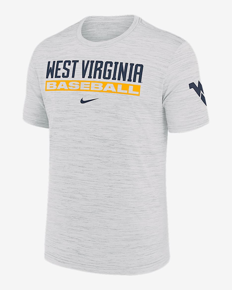 Playera universitaria Nike Dri-FIT para hombre West Virginia Mountaineers Velocity Baseball Wordmark Stack - Blanco