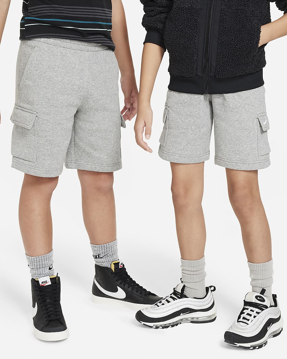 Shorts cargo para niños talla grande Nike Sportswear Club Fleece - Gris oscuro jaspeado/Gris básico/Blanco