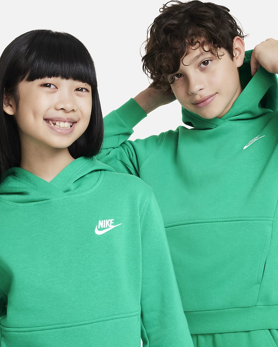 Nike Sportswear Club Fleece Big Kids' Pullover Hoodie - Stadium Green/White