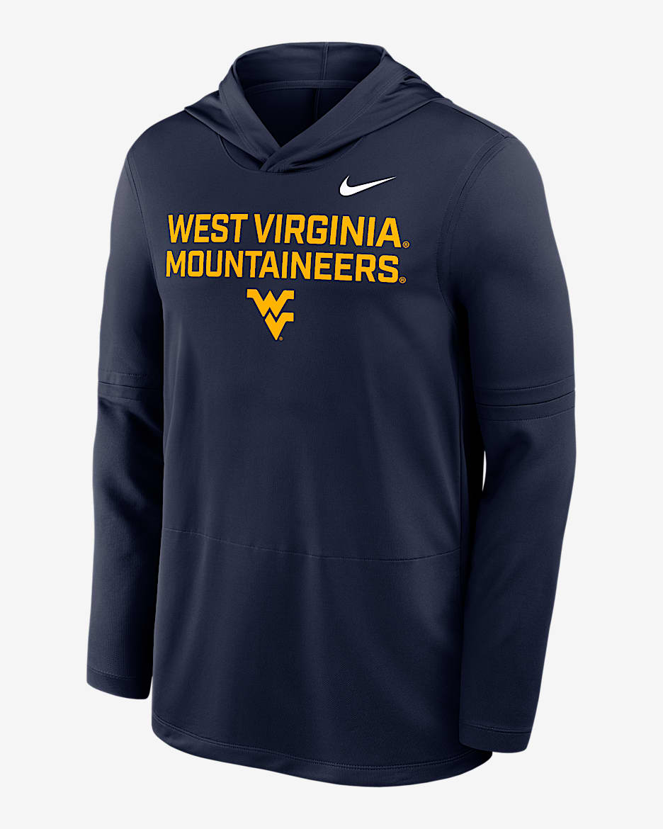 Playera de manga larga universitaria Nike Dri-FIT con gorro para hombre West Virginia Sideline - Azul marino