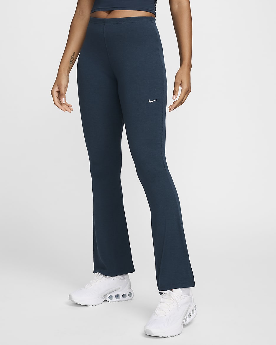 Nike Sportswear Chill Knit Women's Tight Mini-Rib Flared Leggings - Armory Navy/Sail