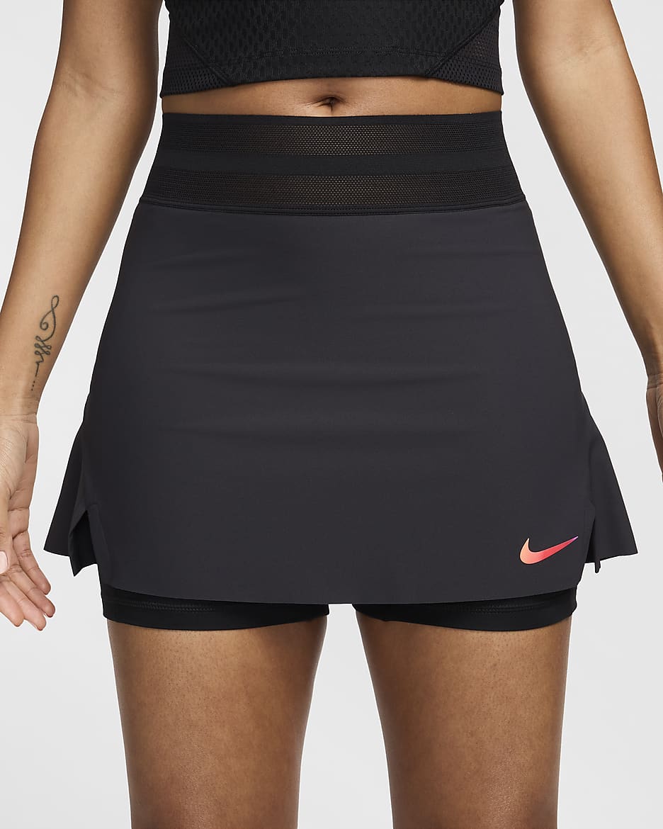 NikeCourt Slam Women's Tennis Skirt - Black/Black/Light Wild Mango