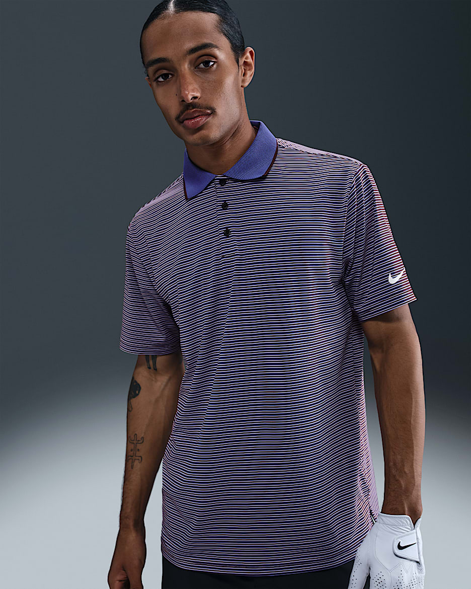 Nike Tour Men's Dri-FIT Striped Golf Polo - Burgundy Crush/White