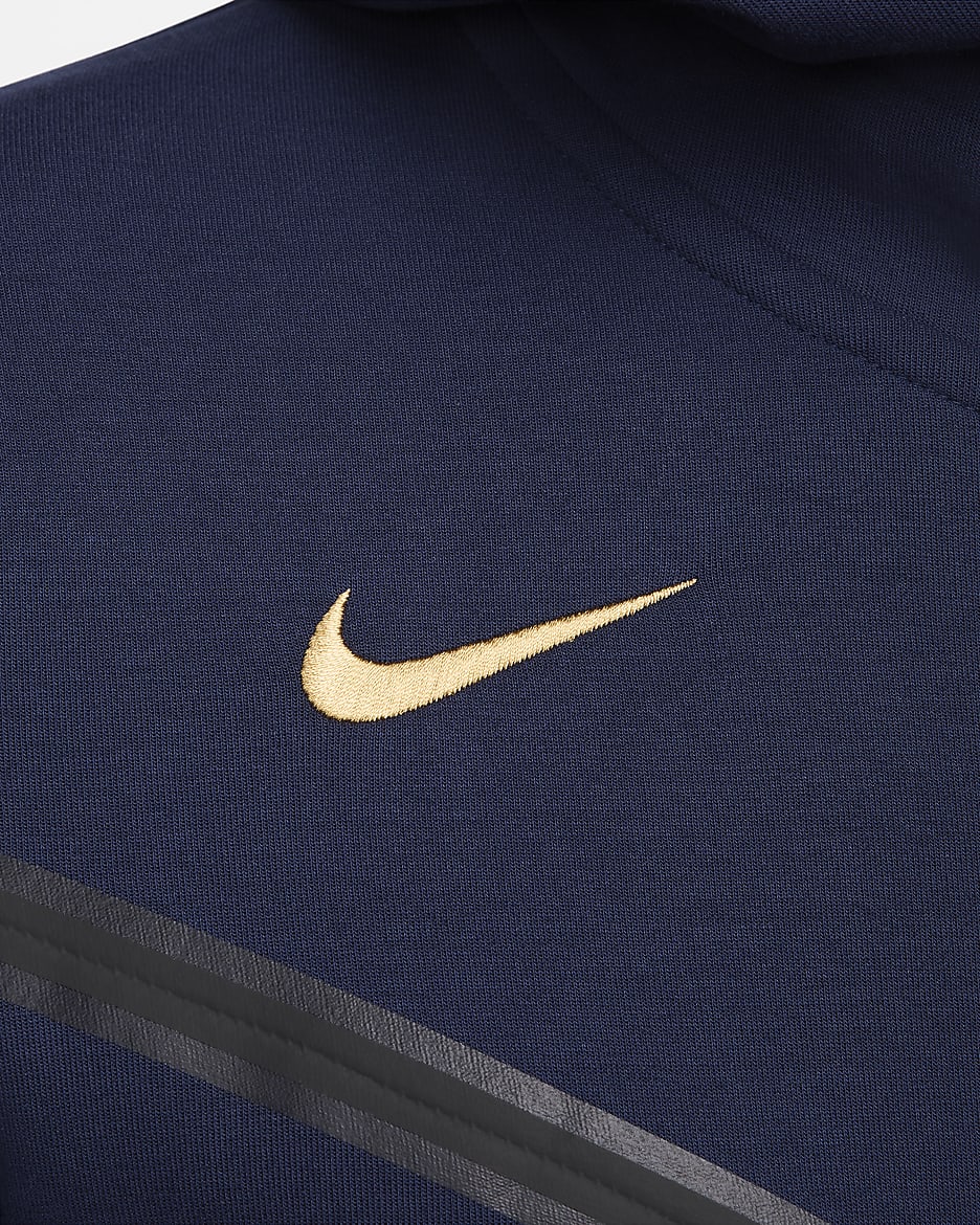 FFF Tech Fleece Windrunner Nike Tam Boy Fermuarlı Erkek Kapüşonlu Futbol Üstü - Blackened Blue/Club Gold