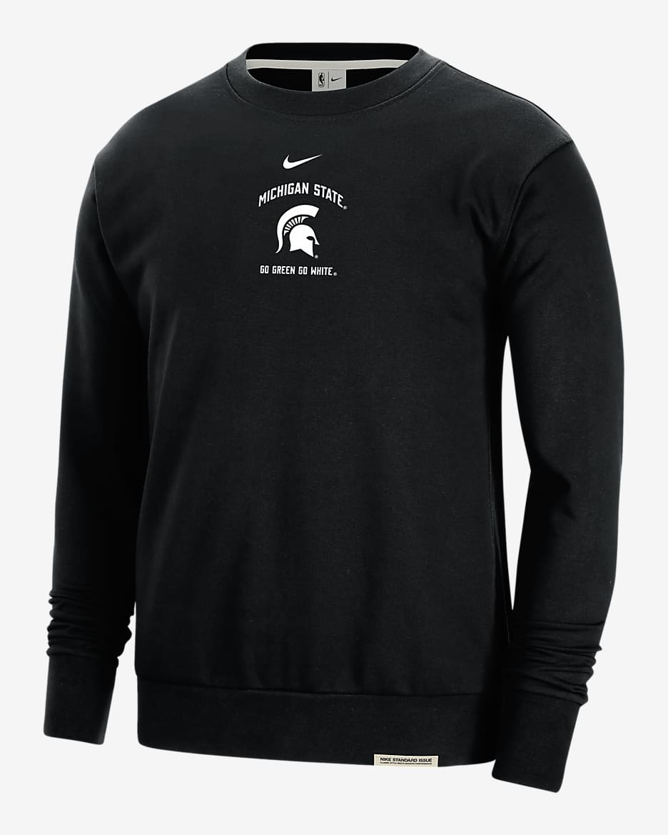 Sudadera de cuello redondo universitaria Nike de tejido Fleece para hombre Michigan State Standard Issue - Negro