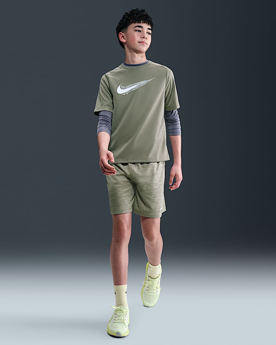 Nike Multi Older Kids' (Boys') Dri-FIT Shorts - Light Army/Olive Aura/White
