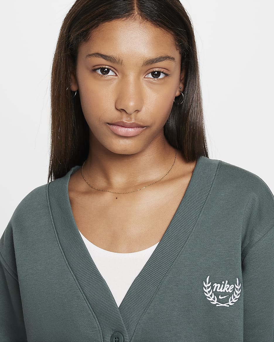 Nike Sportswear Club Fleece Girls' Cardigan - Vintage Green/White