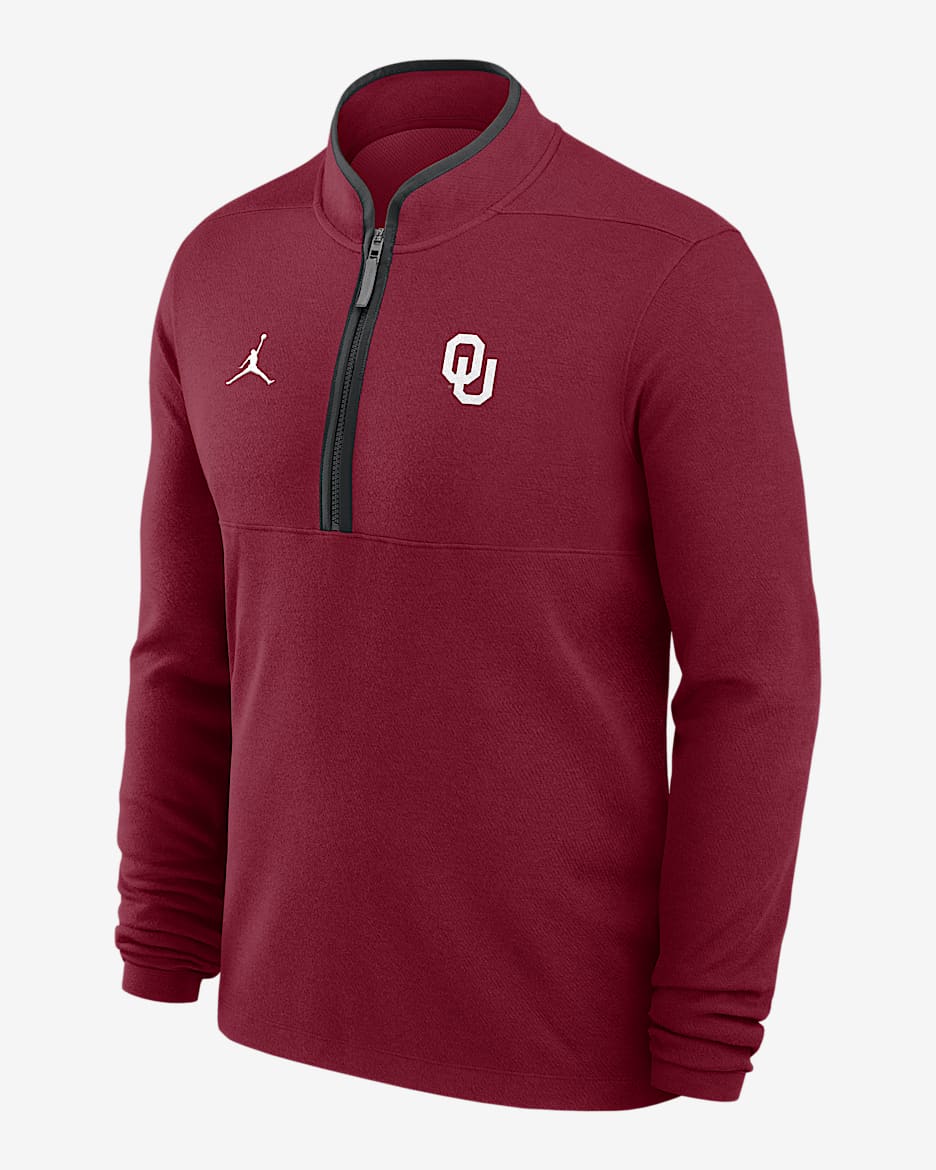 Playera de manga larga universitaria marca Jordan Dri-FIT de medio cierre para hombre Oklahoma Victory - Carmesí