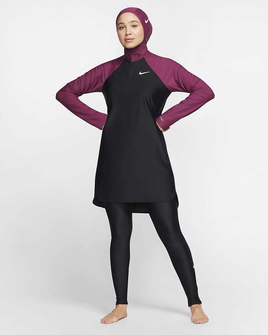 Nike Victory Women's Slim Full-Coverage Swimming Leggings - Black/Black/White