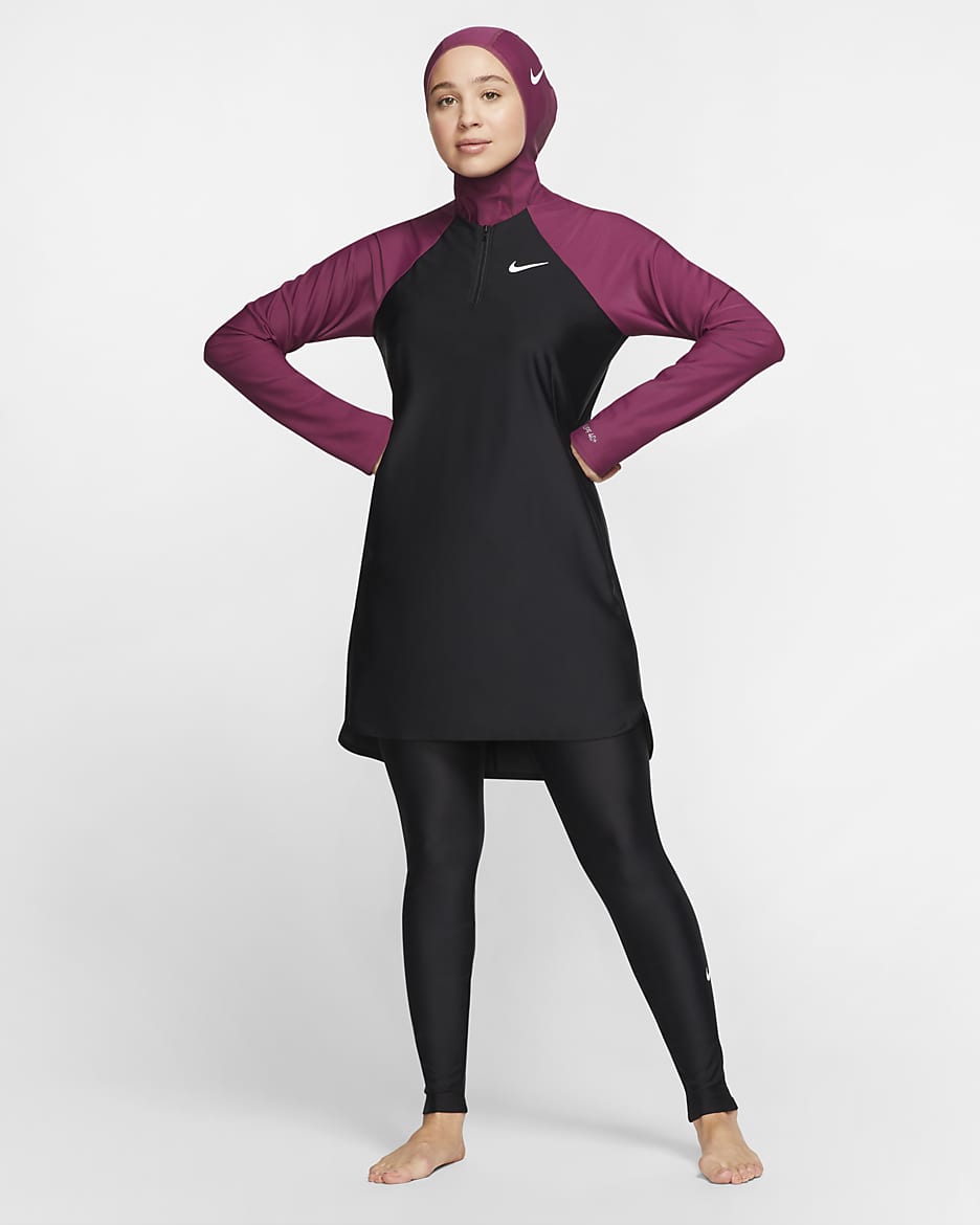 Nike Victory schmale Schwimm-Leggings mit durchgehendem Schutz für Damen - Schwarz/Schwarz/Weiß