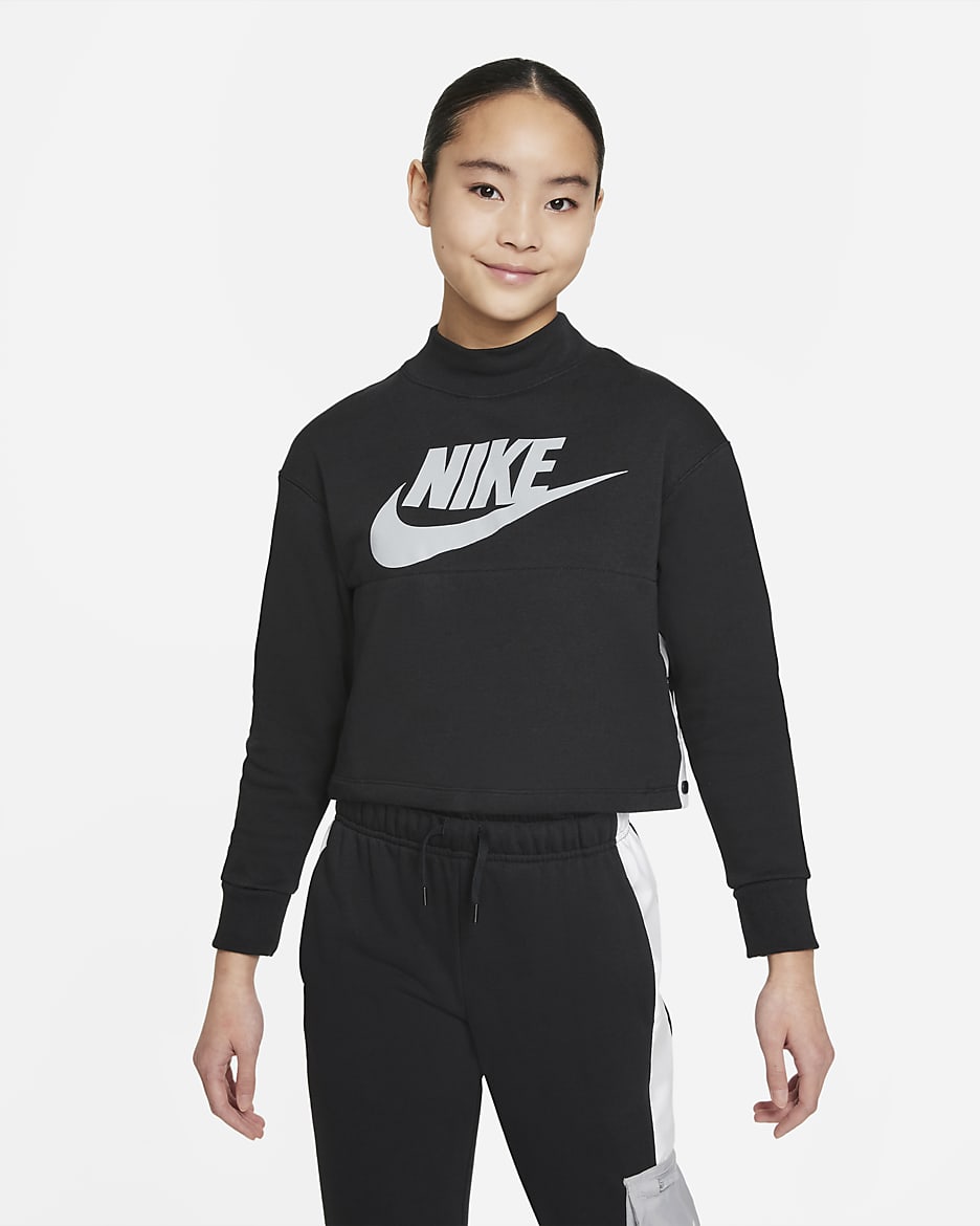 Sudadera para niña talla grande Nike Sportswear - Negro/Blanco/Toque de limón claro